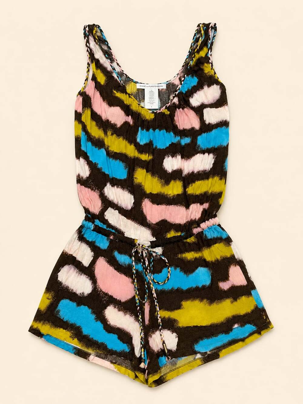 Diane von Furstenberg DVF Silk Blend Abstract Romper Playsuit Boho Size S